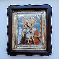 Ікона "Достойно єсть" Пресвятої Богородиці, лик 15х18 см, у темному дерев'яному кіоті, тип 2