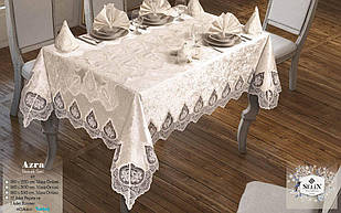 Велюрова скатертина з ранером Selin Azra Set 160×220+12 серветок Кремова