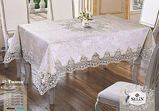Велюрова скатертина Selin Tuana 160х300 Бежевий