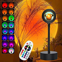RGB лампа закат с пультом LED Sunset Lamp проекционный светильник-торшер 16 цветов от USB