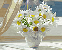 Картина по номерам "Ромашки в белом весе на окне" 40x50 3v1 Рисование Живопись Раскраски (Цветы)