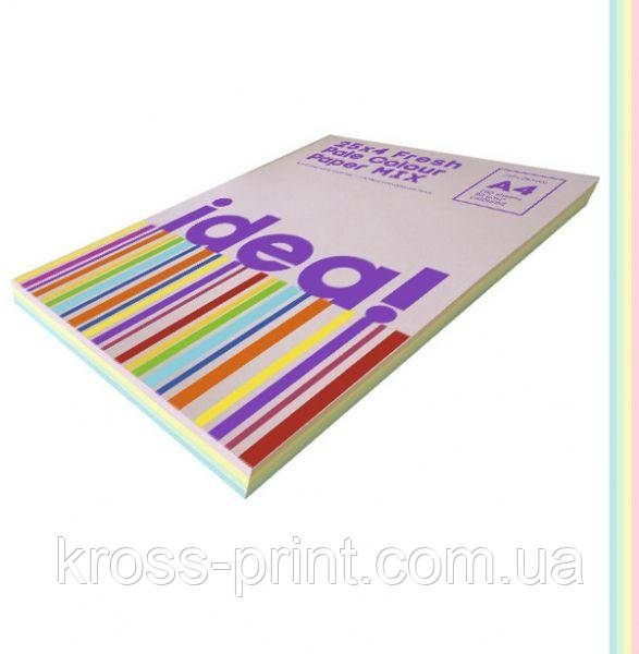 Набір кольорового паперу Pale Colour mix FRESH 25х4, А4 80 г/м 100 л idea!