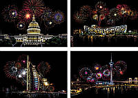 Скретч набор из 4 х картин "Fireworks" 21x29.7