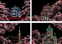 Скретч набор из 4 х картин "Cherry Blossom" 21x29.7