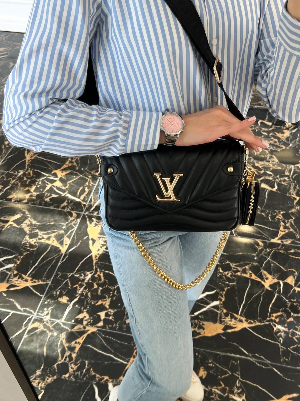 Жіноча сумка Vuitton New Wave Multi Pochette Black (Чорна) Луї Віттон Крос Боді шкіра 1 відділення LV