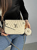 Женская сумка Vuitton New Wave Multi Pochette Beige (Бежевая) Луи Виттон Кросс Боди эко кожа 1 отделение LV
