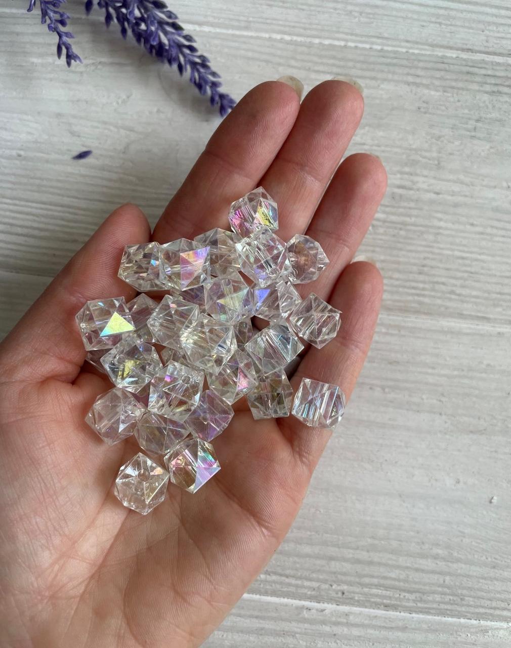 Бусини " Куб кришталевий АВ " 12 мм, бежевий хамелеон 500 грам, фото 1