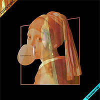 Термотрансфер Дівчина, навушники, картина, жуйка