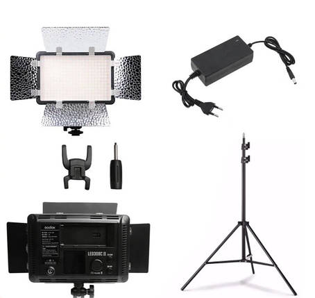 Комплект відеосвіту Godox LED 308 C II 3200 K-5600 К з адаптером живлення, зі стійкою 2 м, фото 2