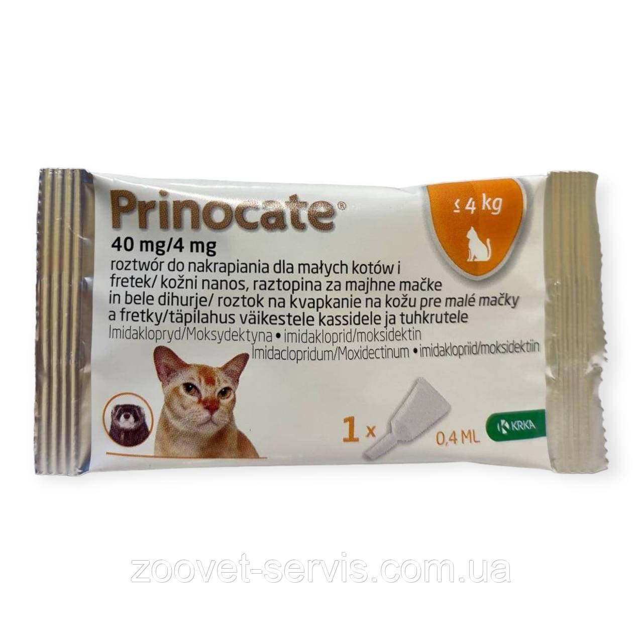 Прінокат (Prinocate) крапли від бліх, кліщів та глистів Cпот-он для котів до 4-х кг 1 піпетка 0,4 мл, фото 1