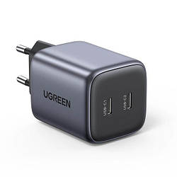 Мережевий зарядний пристрій Ugreen fast charger GaN 2xUSB-C 45 W Grey (CD294)