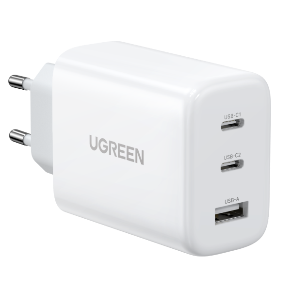Мережевий зарядний пристрій Ugreen 2x USB Type C 1x USB Type А 65 W Power Delivery White (CD275)
