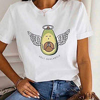 Летняя женская футболка с принтом Авокадо с крыльями (Ангелок) размер 42-46. Белая