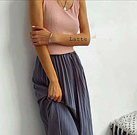 Базовая женская майка однотонная трикотажная в рубчик размер 42-46. Пудра