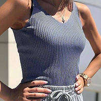 Базовая женская майка однотонная трикотажная в рубчик размер 42-46. Джинс