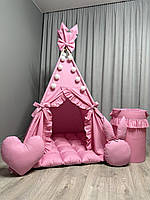 Вигвам Розовая мечта с Корзиной БОНБОН Полный комплект, детский вигвам, детская палатка, вигвам для детей
