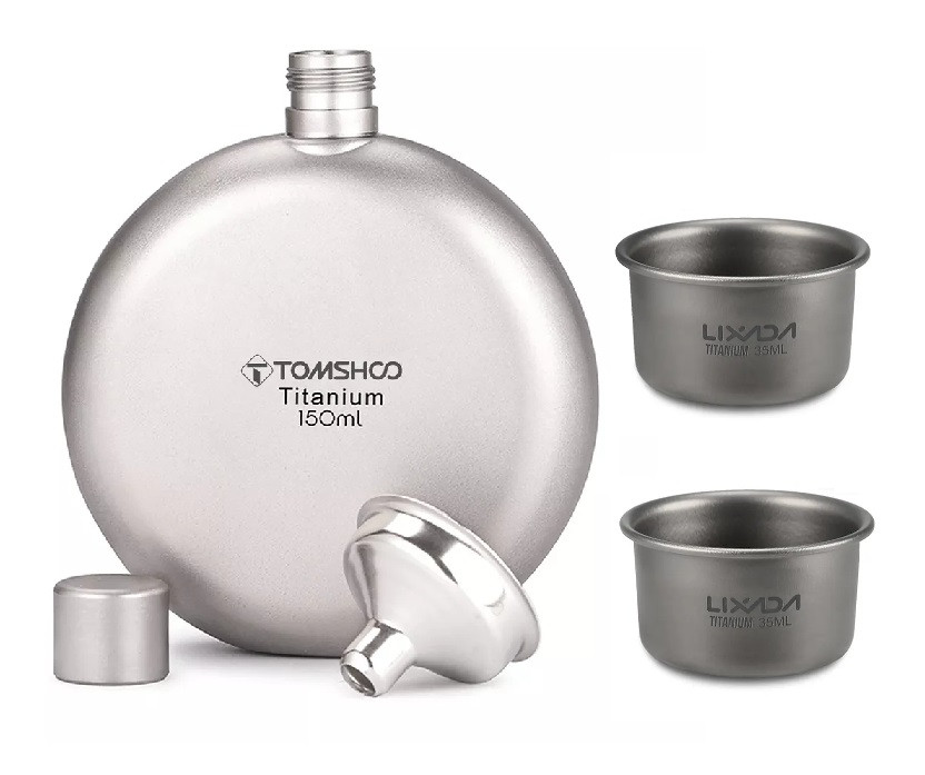 Титанова фляга Tomshoo 150 мл. для алкогольних напоїв + 2 шт. титанові чарки.