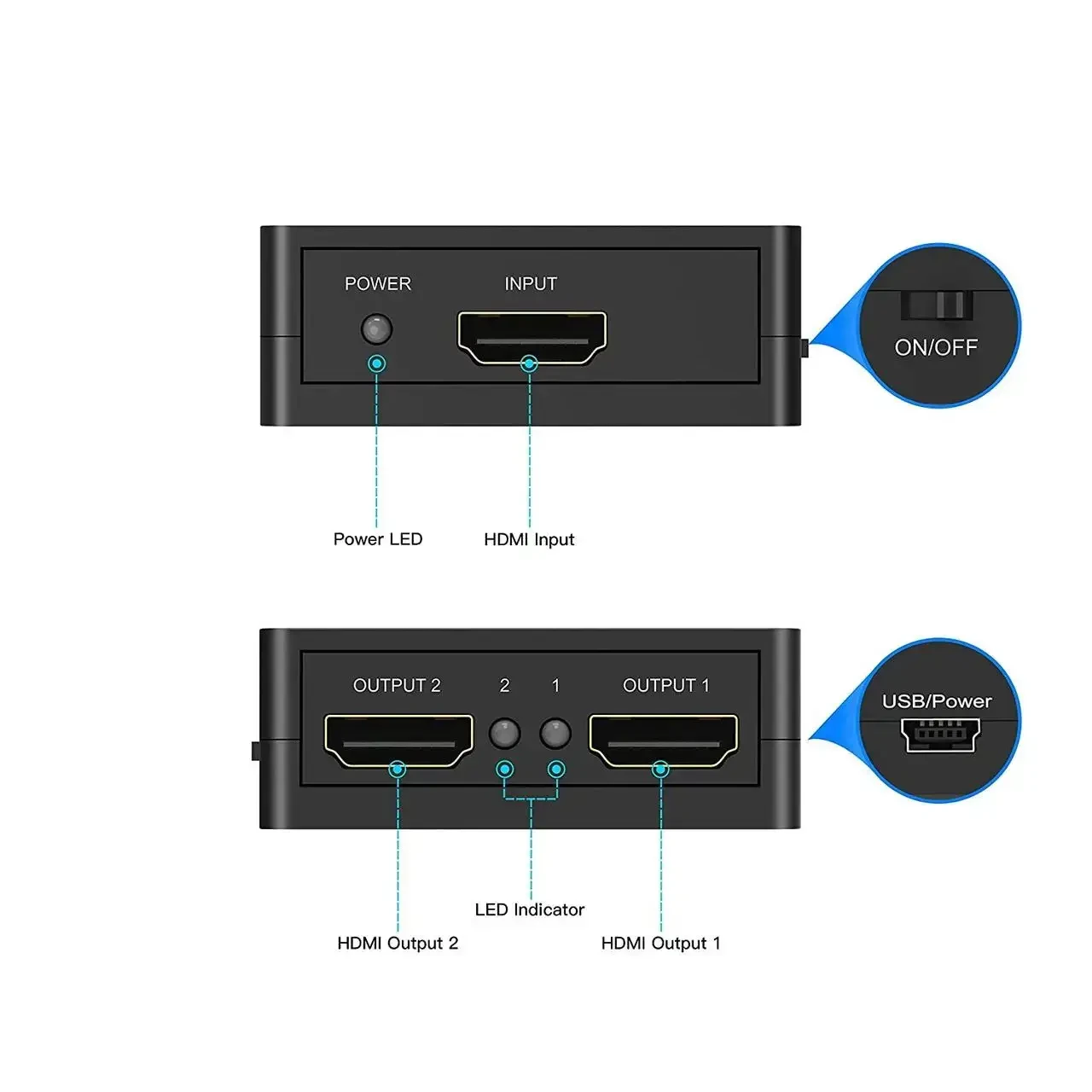 Разветвитель HDMI 1 вход 2 выхода 4K 60 Гц, разветвитель HDMI 1x2 с автоматическим масштабированием 4K - фото 2 - id-p1875102828