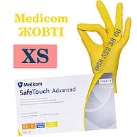 Перчатки нитриловые желтые MEDICOM размер XS, плотность 3,8г, уп.100 шт