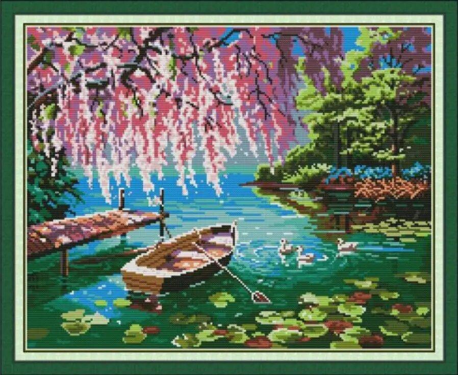 Набір для вишивання за нанесеною на канву схемою "Autumn in the creek". AIDA 14CT printed 47*38 см