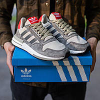 Мужские летние кроссовки Adidas ZX 500 RM Grey Four Scarlet (серые с красным) лёгкие спорт кроссы I1366