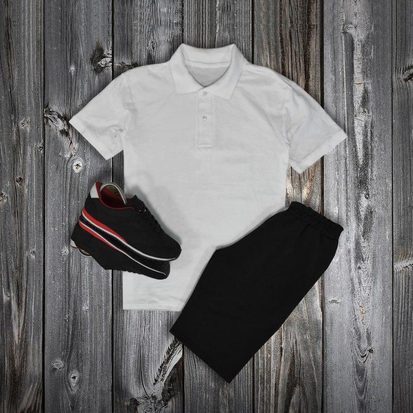 Костюм чоловічий літній футболка поло шорти basic білий-чорний комплект повсякденний на літо, фото 1