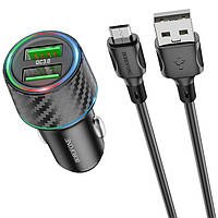 Автомобильное зарядное устройство с быстрой зарядкой + кабель Micro-USB BOROFONE BZ21A |QC3.0 36W| Черный