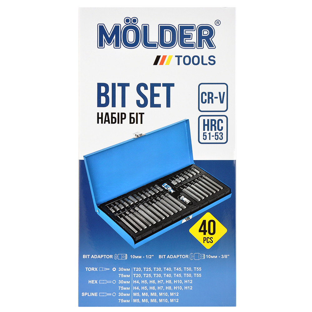 Набір біт з тримачем Molder 1/2" 3/8" сталь CR-V 40 шт. (MT68040)