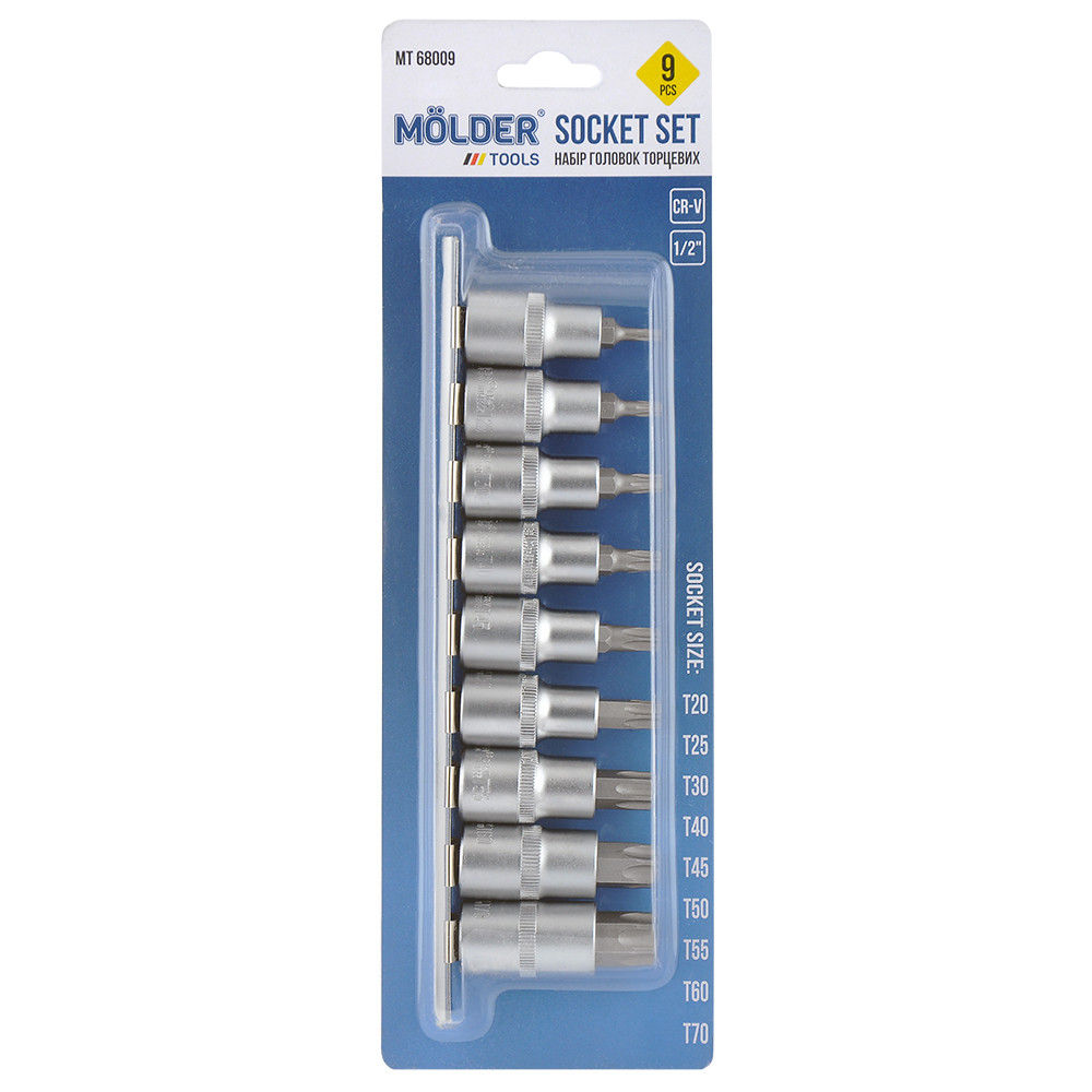 Набір торцевих головок TORX на планці Molder 1/2" сталь CR-V 9 шт (MT68009)