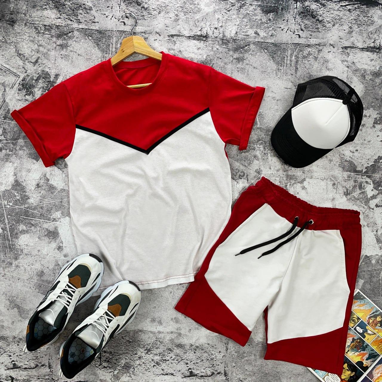 Комплект чоловічий літній футболка шорти чоловічі Nsw Tch білий-червоний спортивний костюм на літо трикотажний, фото 1