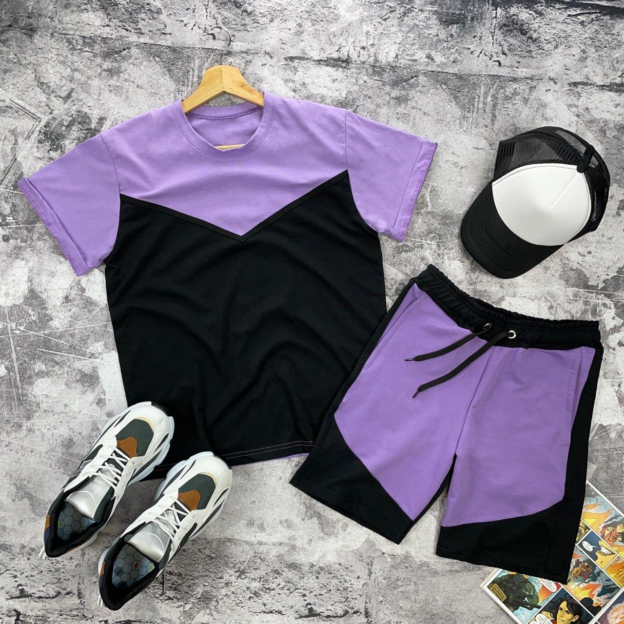 Комплект чоловічий літній футболка шорти чоловічі Nsw Tch чорно-фіолетовий спортивний костюм на літо трикотажний, фото 1