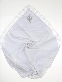 Крижма з мереживом та вишивкою хрестик "Ажурна" 90х95 см Lari Білий