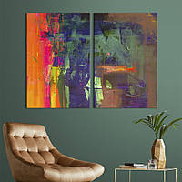 Модульная картина из двух частей KIL Art Диптих Контраст бледного сине-зеленого и яркого оранжево-розового