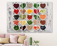 Модульная картина на холсте KIL Art Триптих Разнообразие продуктов для кухни 156x100 см (M3_XL_282) D7P5-2023