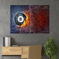 Картина на холсте для интерьера KIL Art диптих Горящий шар для бильярда 165x122 см (481-2) z111-2024