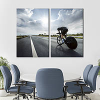 Картина на холсте для интерьера KIL Art диптих Велосипедист на быстром велобайке 165x122 см (498-2) z111-2024