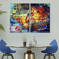 Картина диптих на холсте KIL Art для интерьера в гостиную Скрипичный ключ и ноты 165x122 см (510-2) z111-2024
