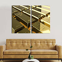 Картина диптих на полотні KIL Art для інтер'єру у вітальню Золото в злитках 165x122 см (539-2) D7P5-2023