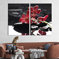 Картина диптих на холсте KIL Art для интерьера в гостиную Орхидея на дзен-камнях 165x122 см (61-2) z111-2024