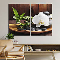 Картина диптих на холсте KIL Art для интерьера в гостиную Белая орхидея и камни 165x122 см (63-2) z111-2024