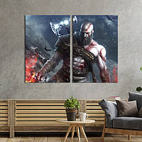 Картина диптих на холсте KIL Art для интерьера в гостиную спальню Персонаж игры Бог войны Кратос 165x122 см