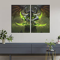 Картина диптих на холсте KIL Art для интерьера в гостиную спальню Первый охотник на демонов World of Warcraft