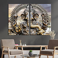 Картина диптих на холсте KIL Art для интерьера в гостиную спальню Статуя индийского божества 165x122 см (77-2)