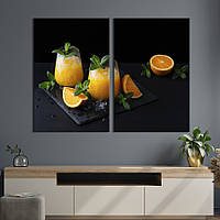 Модульная картина из двух частей KIL Art Свежевыжатый апельсиновый сок со льдом и мятой 165x122 см (1557-2)