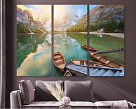 Модульная картина на холсте KIL Art Триптих Лодки на озере 156x100 см (M3_XL_659) z110-2024
