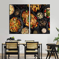 Модульная картина из двух частей KIL Art Черный стол с едой в черной посуде 165x122 см (1640-2) z111-2024