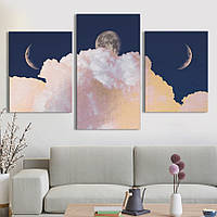 Модульная картина из 3 частей на холсте KIL Art Космос Луна и розовые облака 141x90 см (MK322014) z110-2024