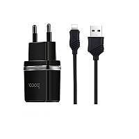 Адаптер сетевое зарядное устройство Hoco Lightning cable C12 2USB 2.4а Черный