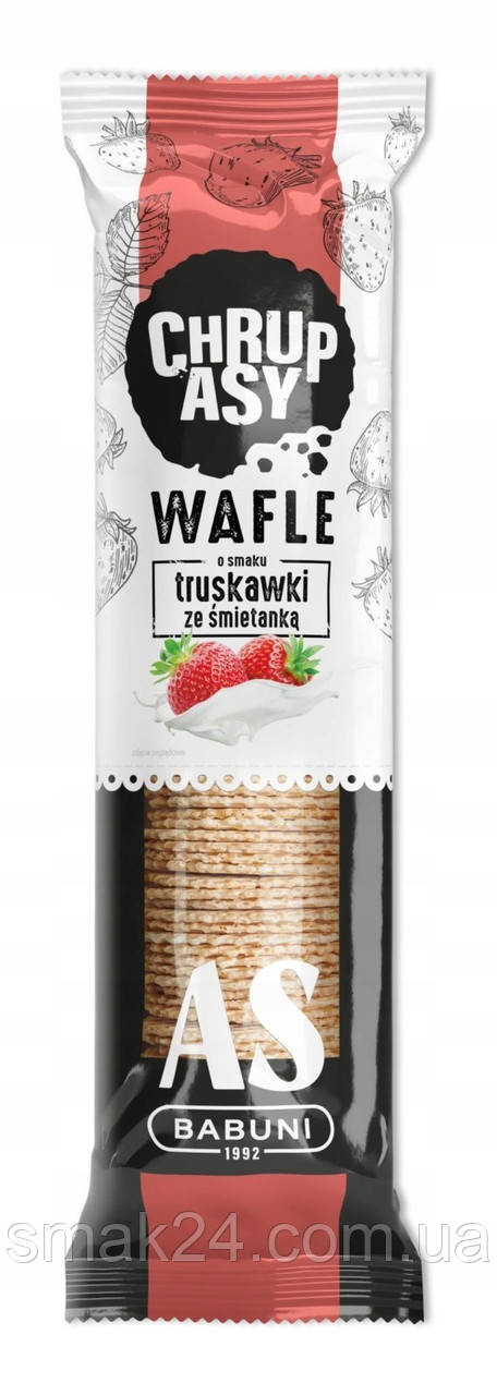 Вафлі зі смаком полуниці із вершками Chrup Asy Wafle o smaku Truskawki 90г Польща