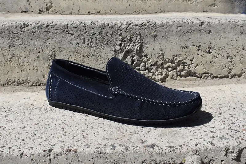 Сині замшеві мокасини чоловічі літні Prime Shoes. Чоловічі туфлі на літо з перфорацією. Взуття літнє чоловіче